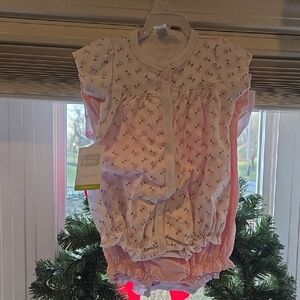 NWT 6-9mo Hudson Baby Pink Cherry Romper Set